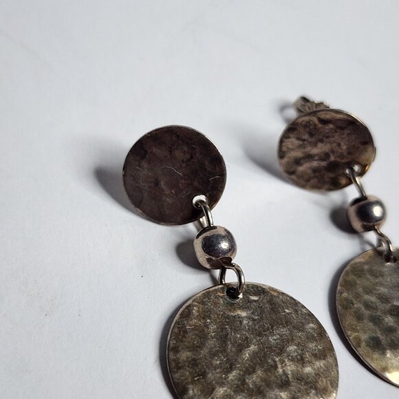 925 Sterling Silver Vintage Earrings Hammers Mexican Dangle Tarnish patina - Picture 3 of 7